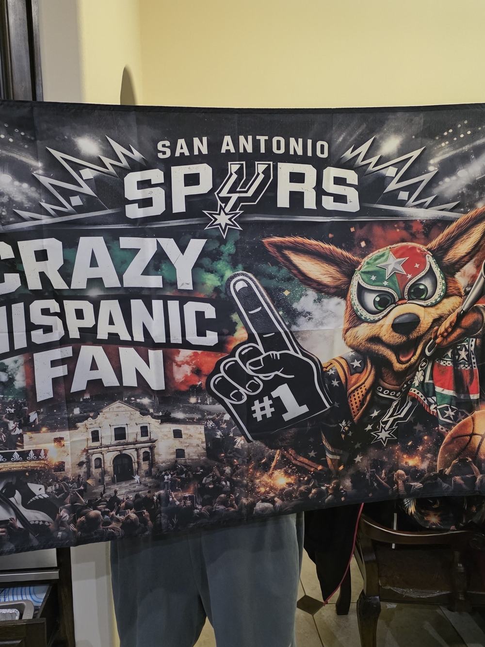 Crazy Hispanic Fan Wall Banner - Black & Multicolor